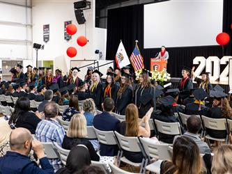 student at podium 