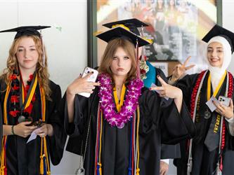 students lined up outside