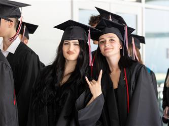 students lined up outside