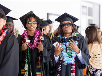 students lined up outside