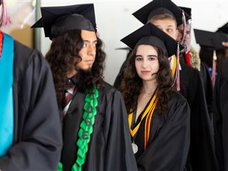 students lined up outside