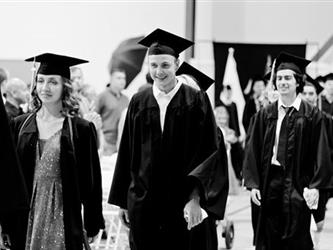 Students in line in black and white