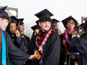 students lined up outside