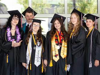 students lined up outside