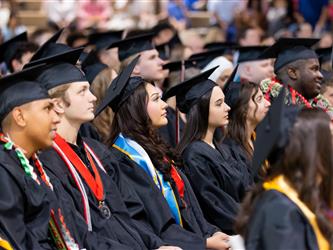 wide shot of futures graduates sat down