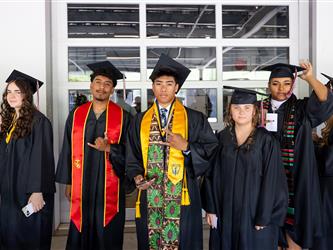 students lined up outside